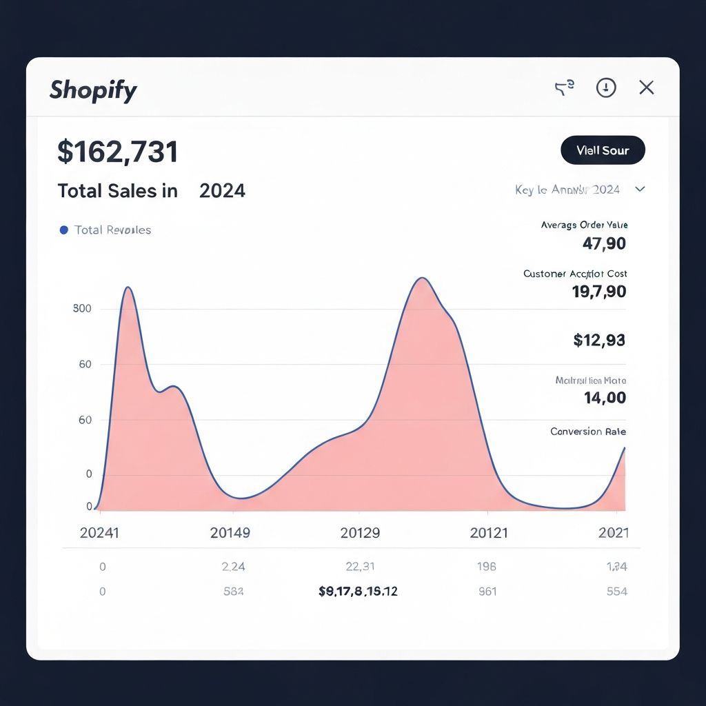 Client total sales US$162,731 over 2024 - Shopify analytics showing rapid scaling from near zero