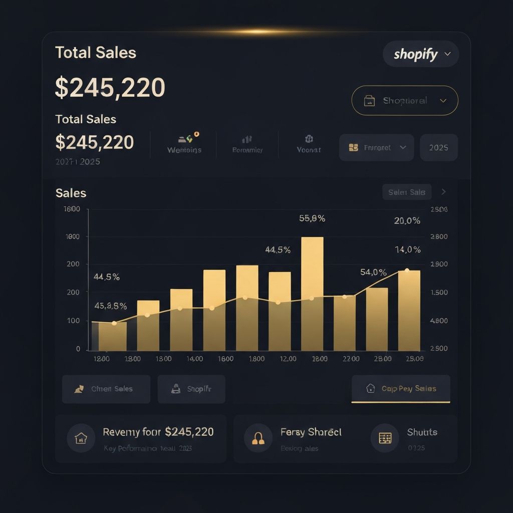 Client total sales US$245,220 over 2025 - Shopify analytics showing strong revenue growth
