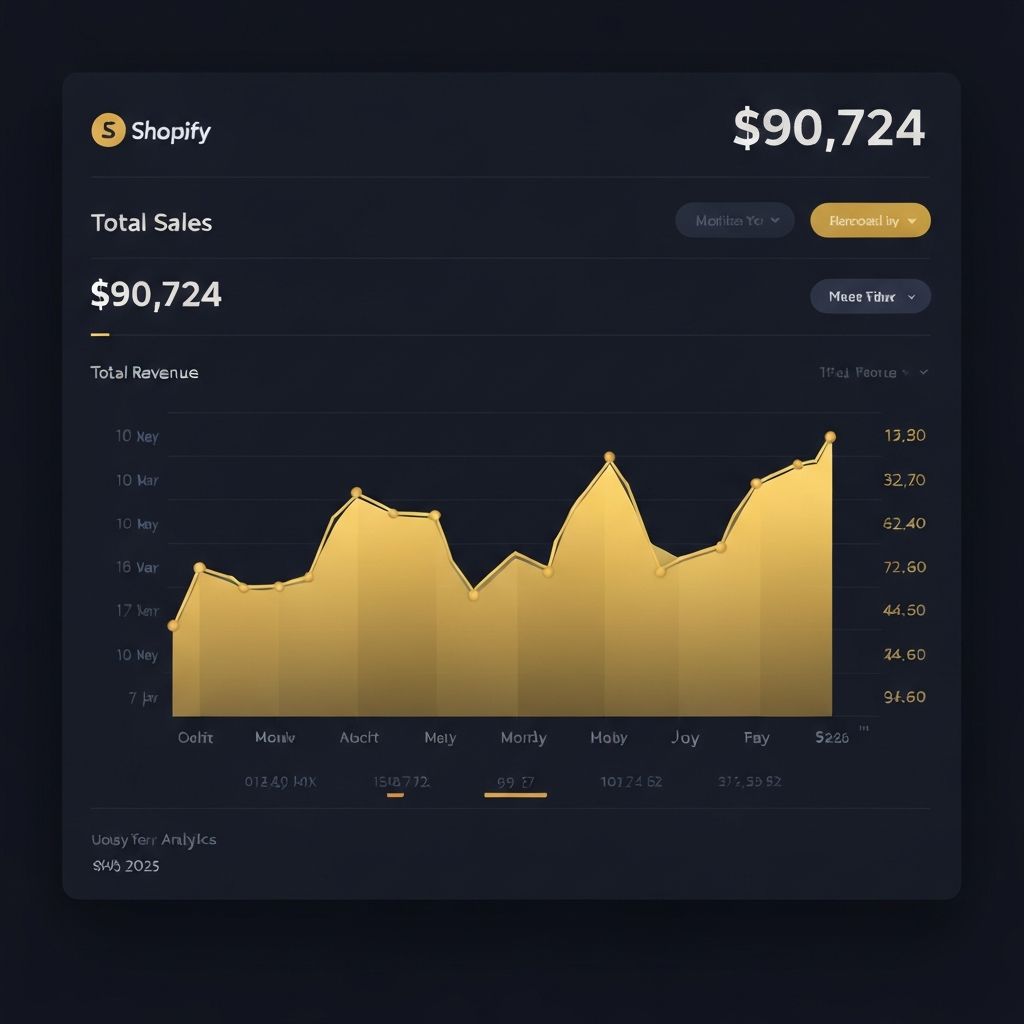 Client total sales $90,724 over 2025 - Shopify analytics showing consistent monthly revenue